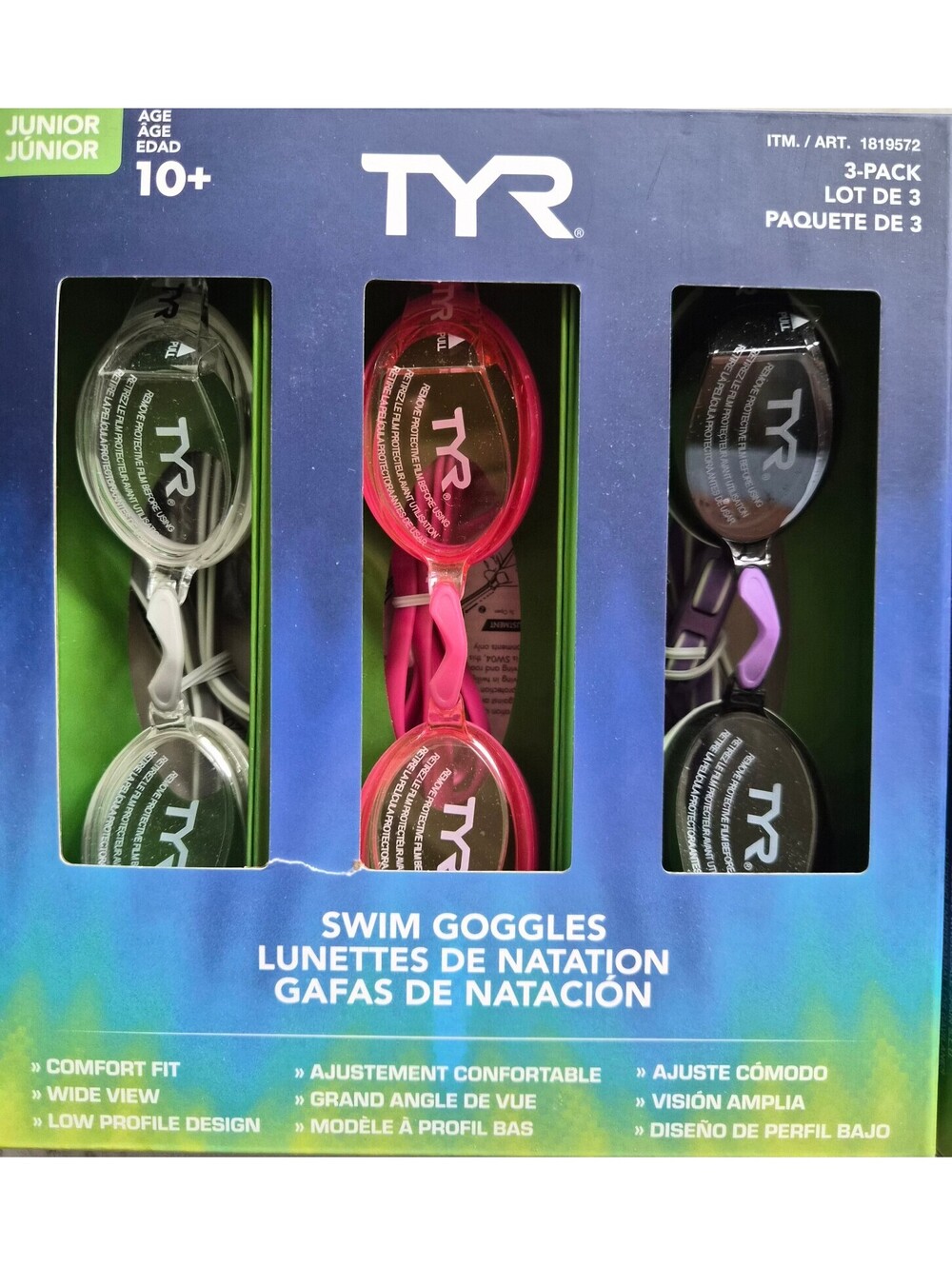 TYR Junior Swim Goggles 3-Pack for Ages 10+